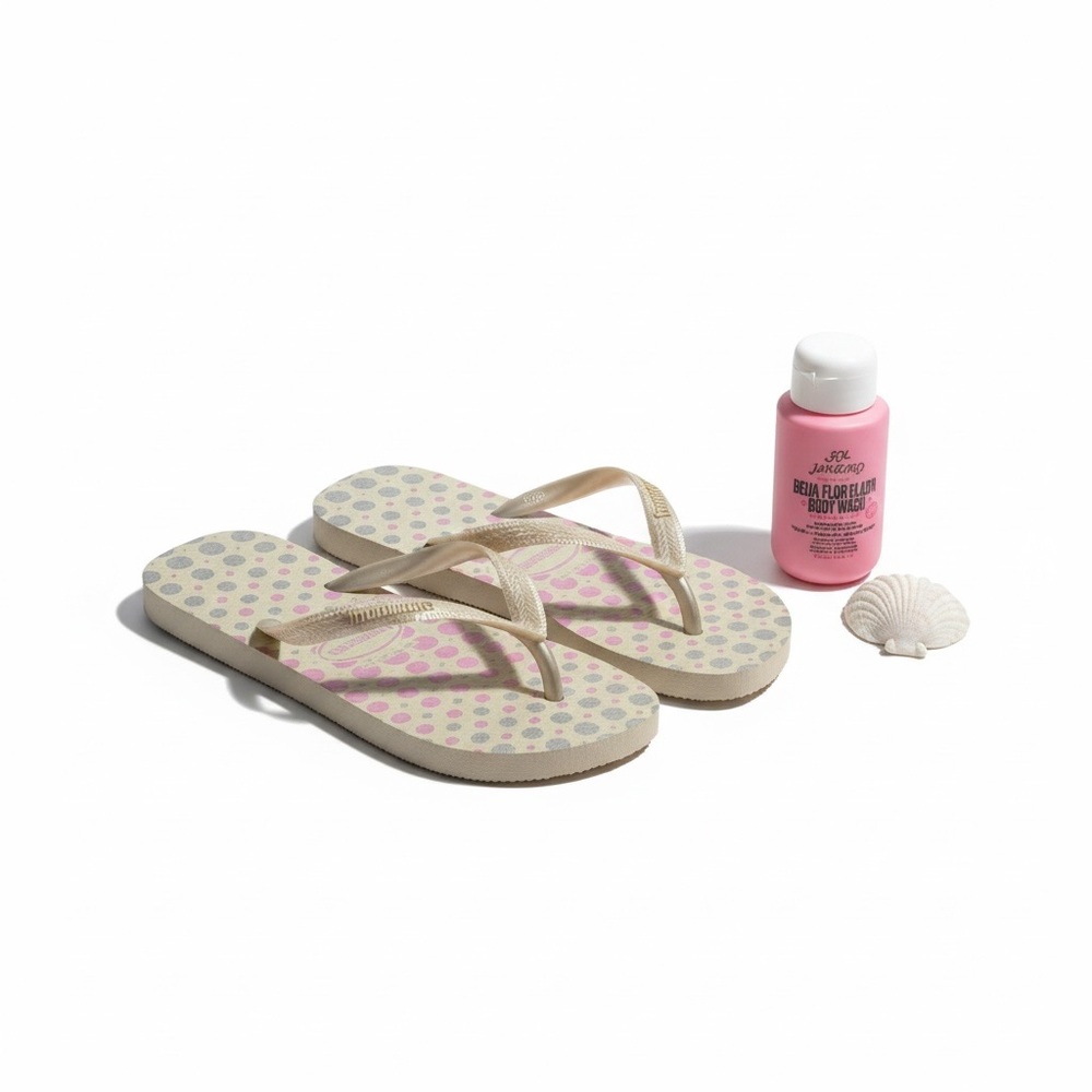 new Top Havaianas 𖦹 Polka Dot Flip Flops 𖦹 White Pink Silver 𖦹 41 / 42  9 / 10 - Picture 15 of 16
